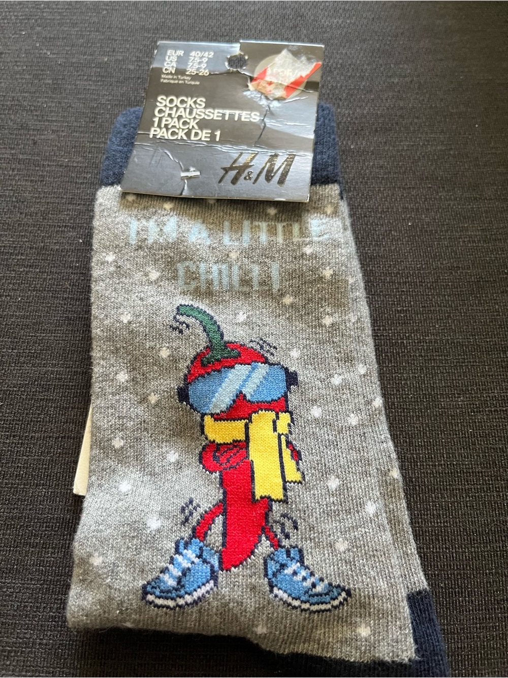 H&M Gray Crew Socks with Red Chili Pepper Graphic